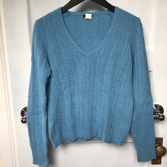 JCrew blue cable knit v neck sweater M - Picture 1 of 5